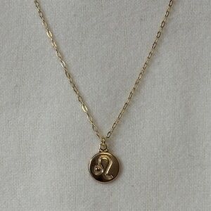 Leo Zodiac Charm Pendant Necklace 18k Yellow Gold Filled
